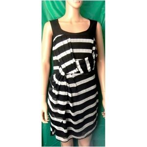 DO & BE Black & White Striped Chiffon Dress, S-M